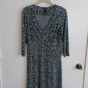 Dress - Petite Sophisticate - Small - Teal/Black/White - V neck (330)